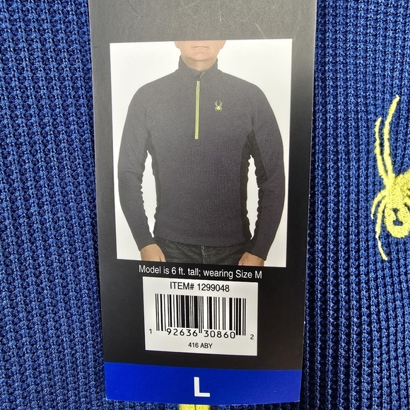 SPYDER Quarter Zip Fleece Lined Pullover Waffle Sweater Blue Black Mens Size L - Picture 4 of 14